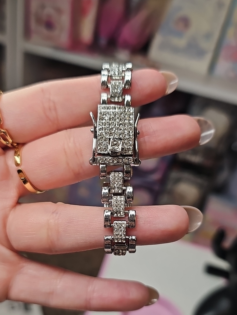 Silver Iced Out Link Bracelet Cubic Zirconia CZ 6.5in Lock Design New